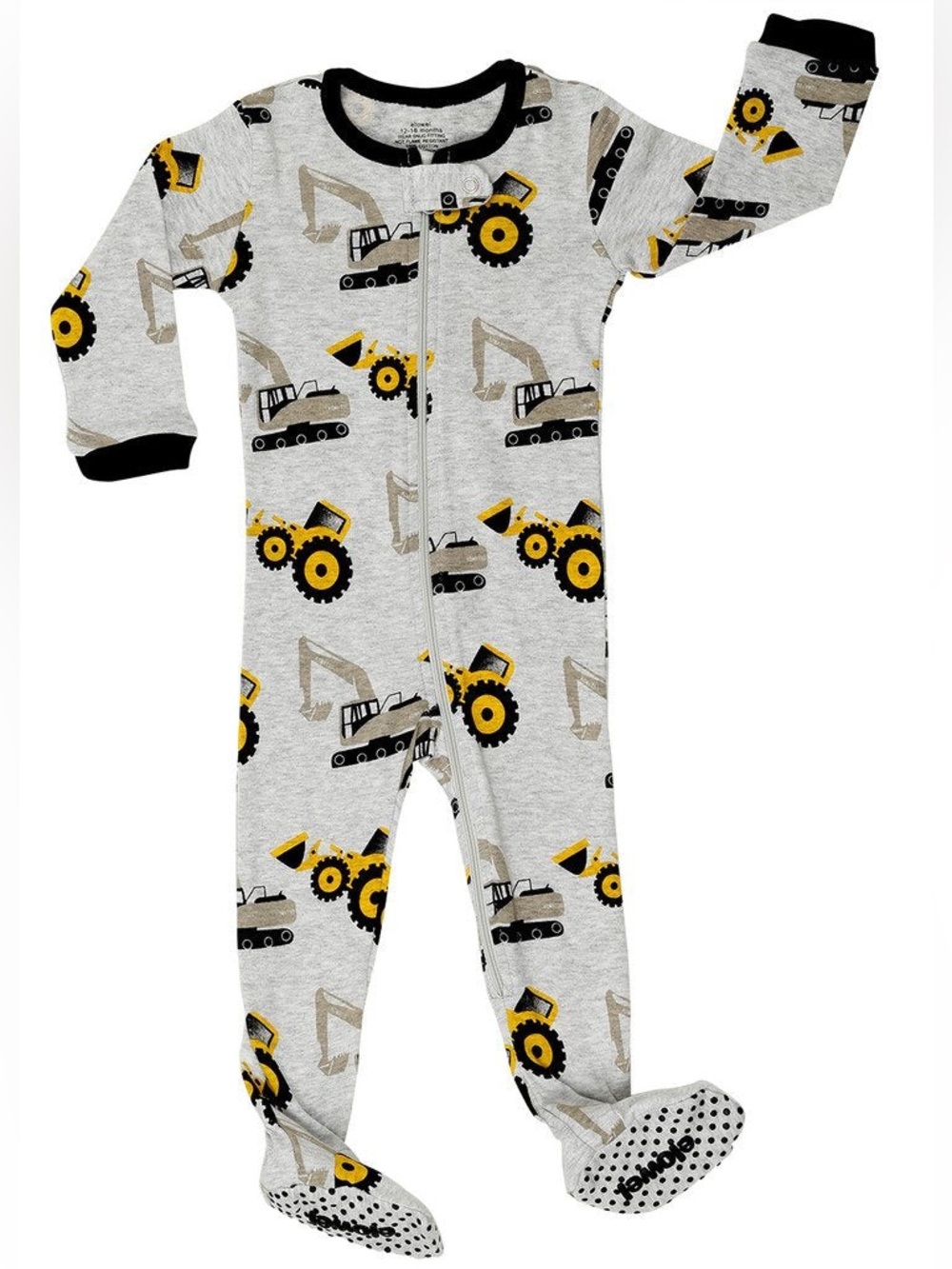 Baby Boys Footed "Bulldozer" Pj’s Sleepers 100% SOFT COTTON Rubber Grib Bottons